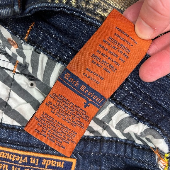 Rock Revival Gold Foiled Ayaan Biker Jeans Size 40 - Picture 11 of 16